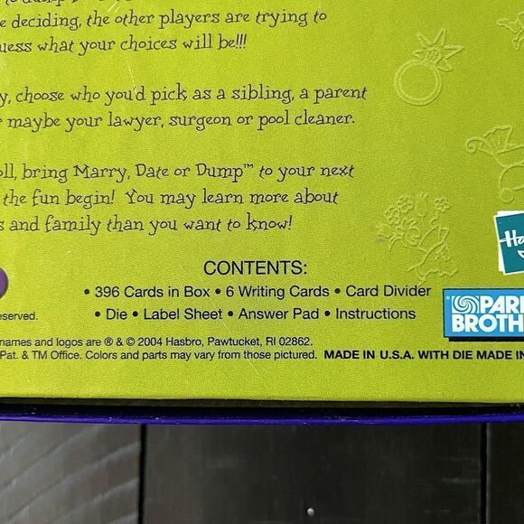 Parker Bros. “Marry, Date or Dump?” 2-6 Player, Adult Party Game. - Picture 10 of 10